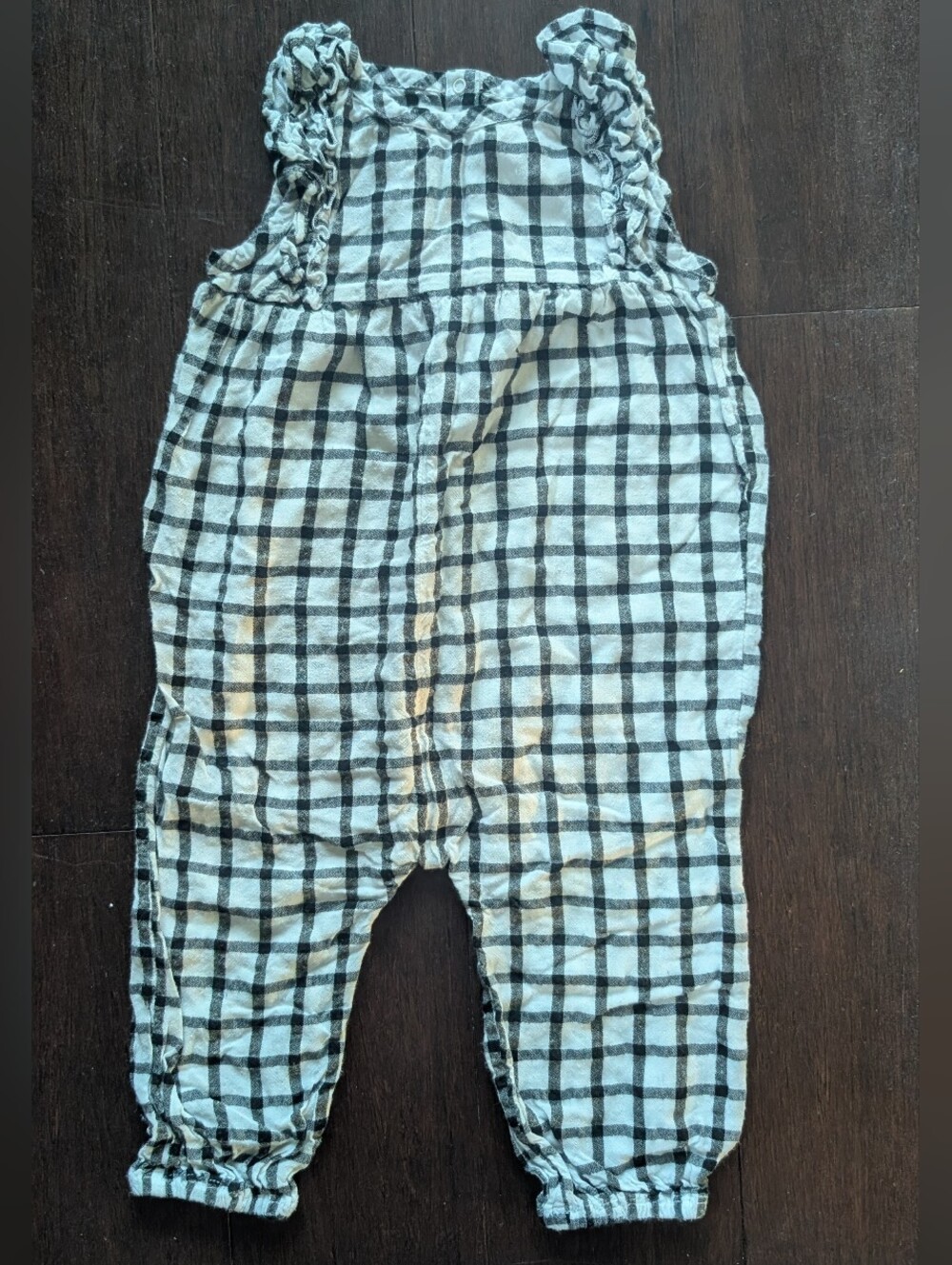 Harper Canyon Black & White Plaid Ruffle-Strap Romper